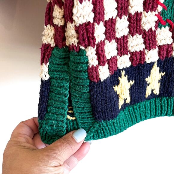 VTG 90s The Eagles Eye Hand Knit Ugly Christmas Sweater Size M Patchwork Holiday - Picture 6 of 13